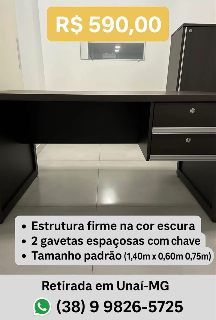  Mesa de Escritório usada com 2 Gavetas. - Foto 3