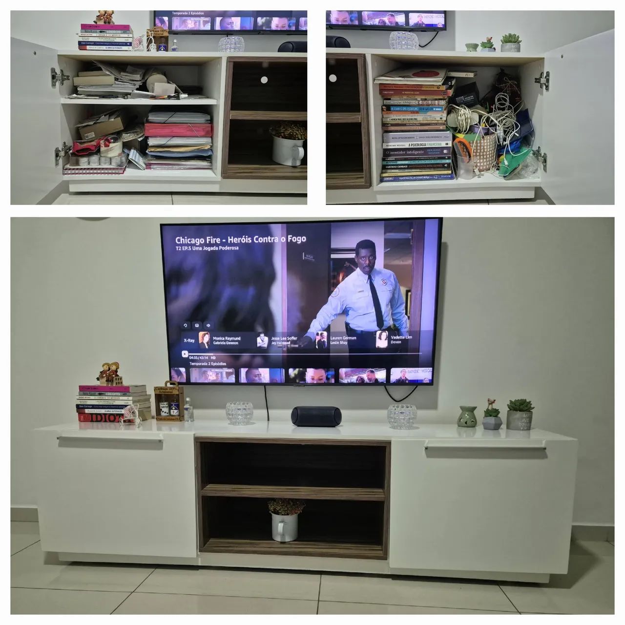 Rack 180 cm branco com nichos e portas - ótimo estado