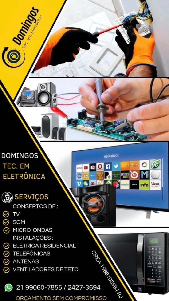 Técnico em eletrônica e eletricista residencial.