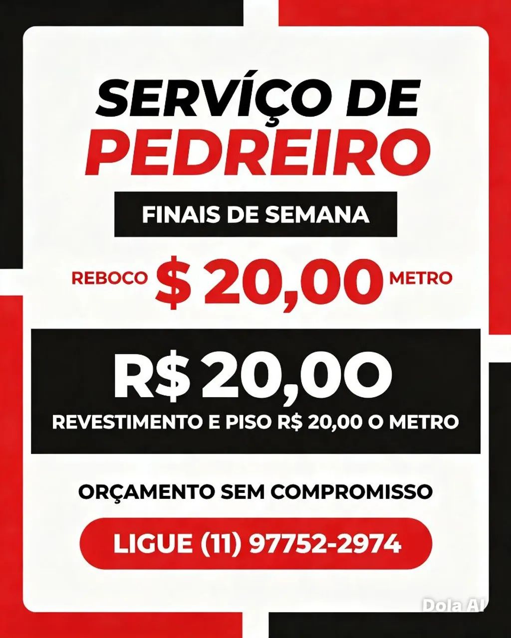 Reboco 20 reais o metro 