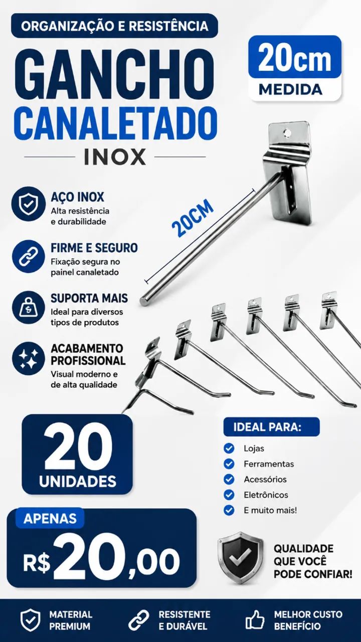 Ganchos canaletado inox 