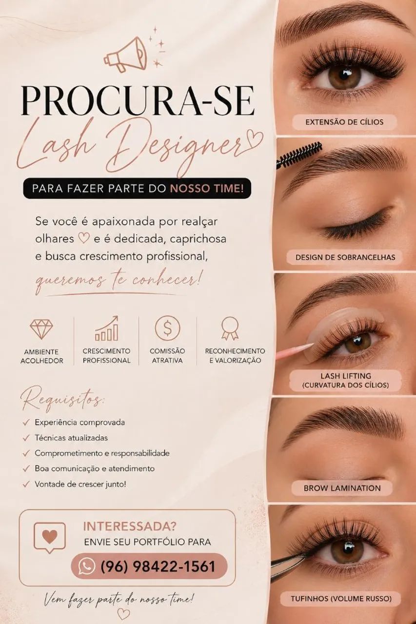 Vaga de designer de sobrancelha e cílios 