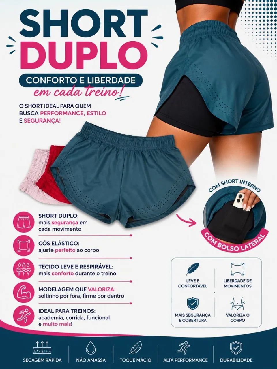 Shorts duplo de academia 