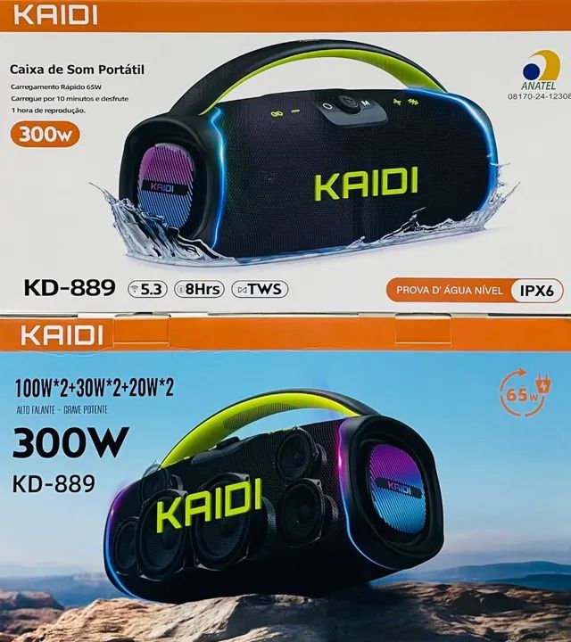 Caixa de Som Portátil Bluetooth Kaidi KD-889 300W
