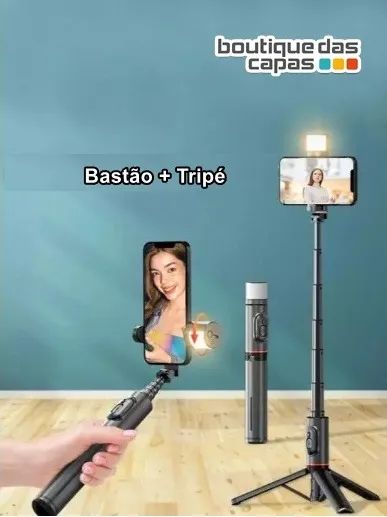 Tripe Bastão De Selfie Bluetooth Hmaston Zp11 com luz de led