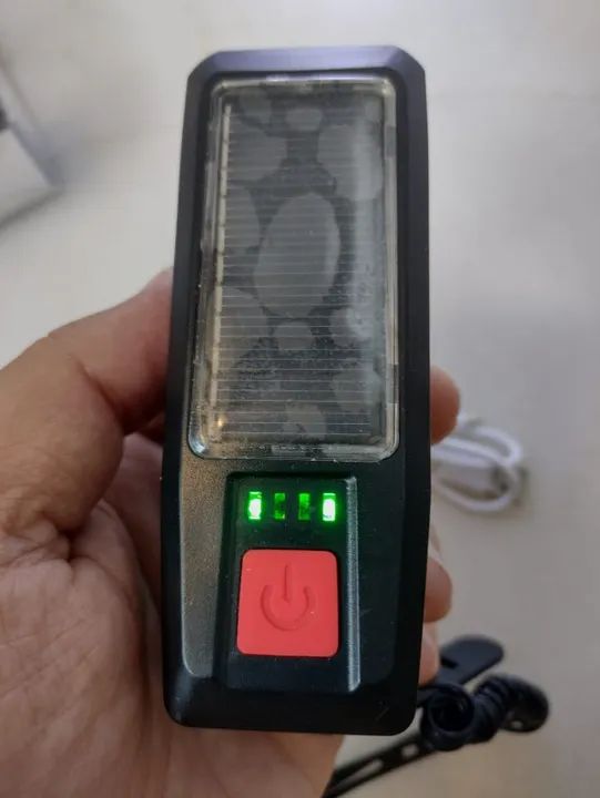 Farol de Bike recarregável Solar/USB com 3 modos LED e buzina integrada - Foto 4