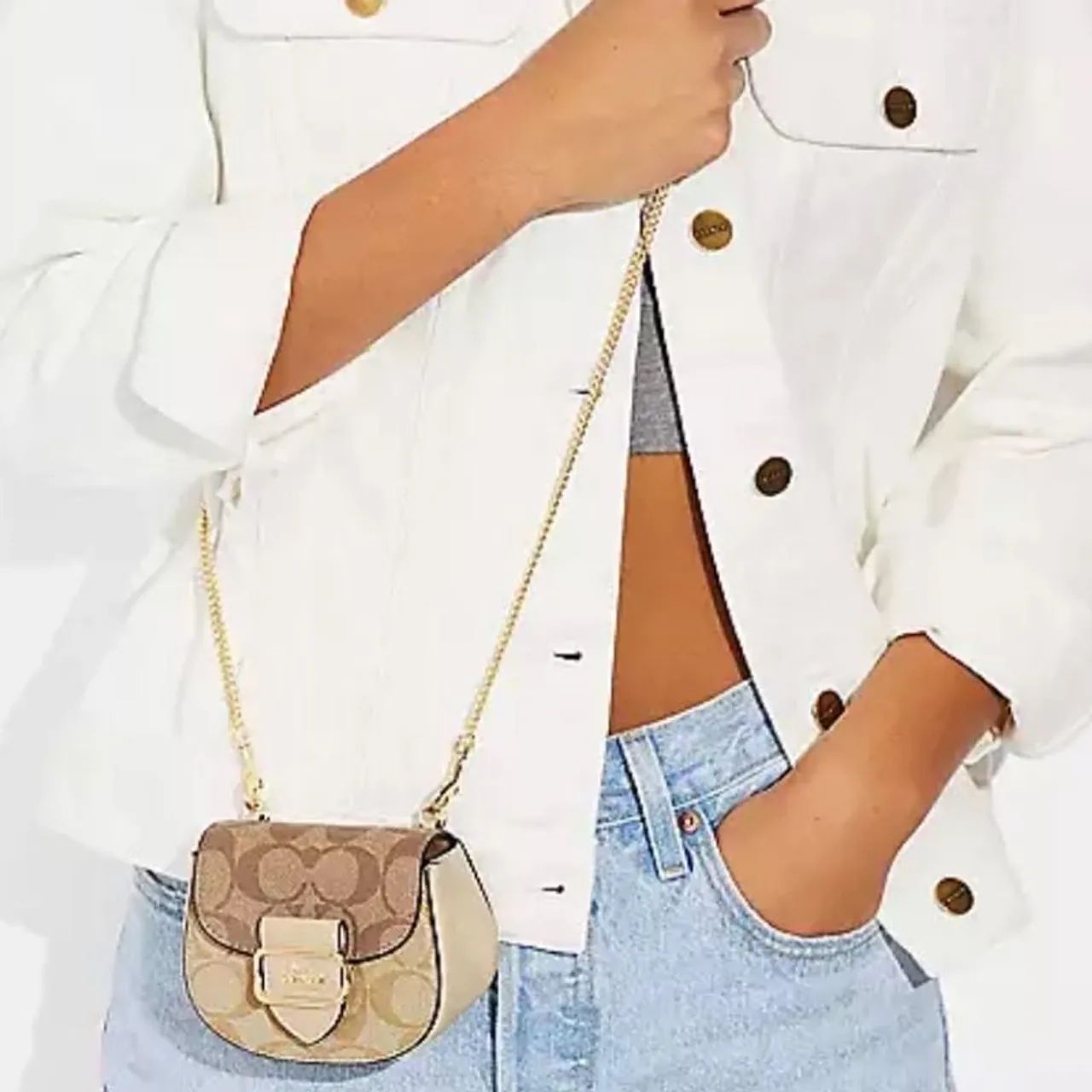 Bolsa Coach Mini Baguette Bege