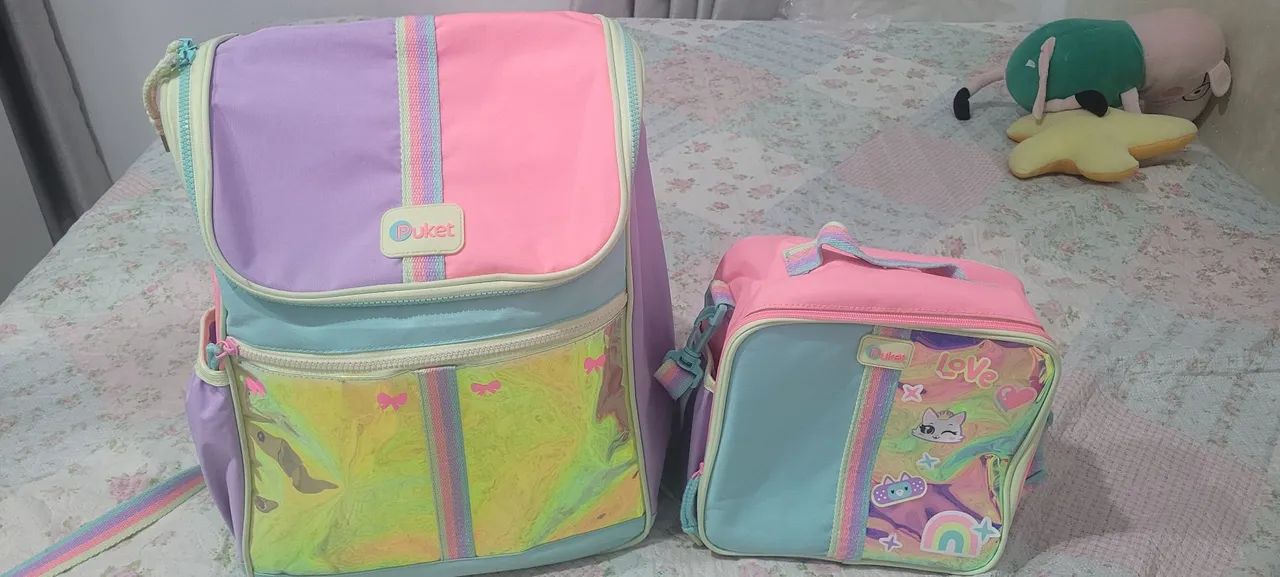 Mochila e Lancheira Infantil - puket - Rosa e Azul