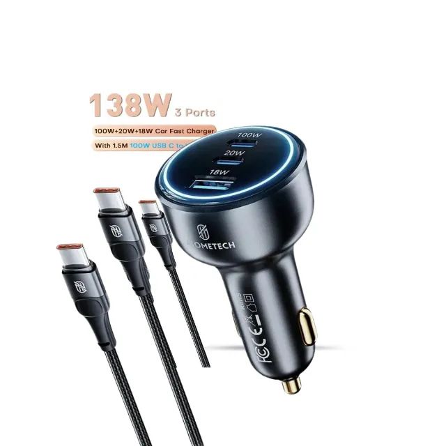CARREGADOR VEICULAR ASOMETECH 138W + Cabo 100w USB-C - Foto 2