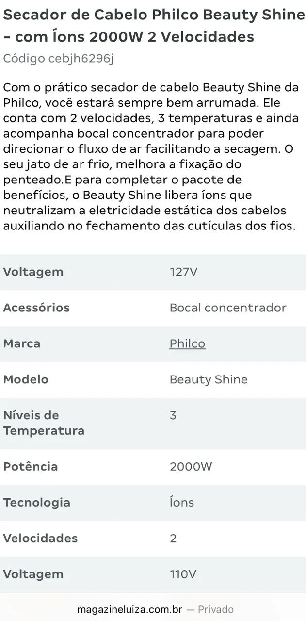 Secador de cabelo Philco Beauty Shine com 2 velocidades, 3 temperaturas - Foto 2