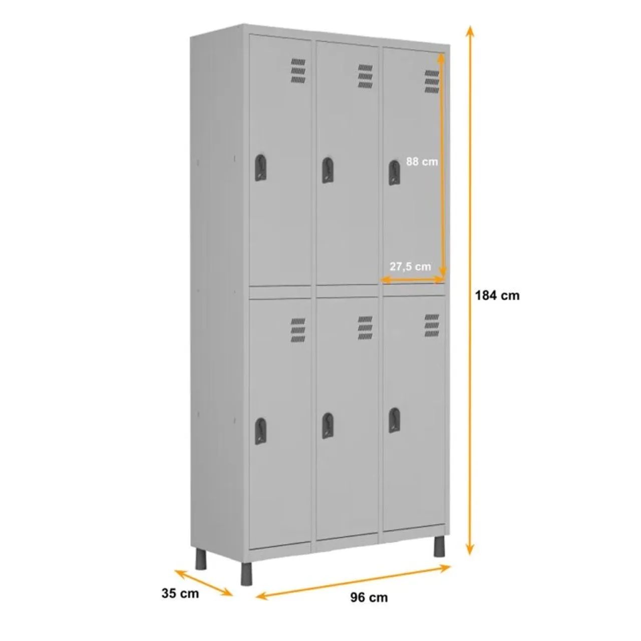 Roupeiro de Aço c/ 06 PORTAS GRANDES - 1,84×0,96×0,35m