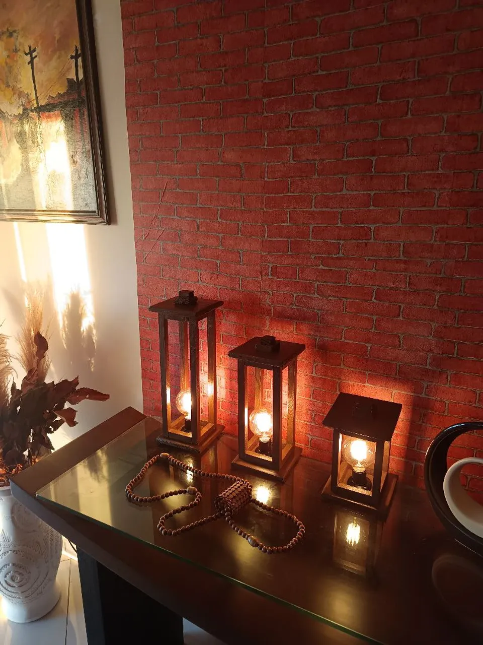 Trio de luminárias decorativas artesanais