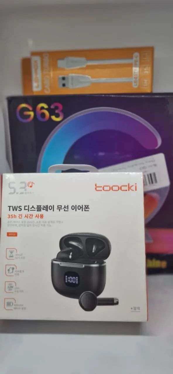 Fones de ouvido Toocki TWS display + cabo turbo lehmox tipo C + luminária G-Speakers  - Foto 4