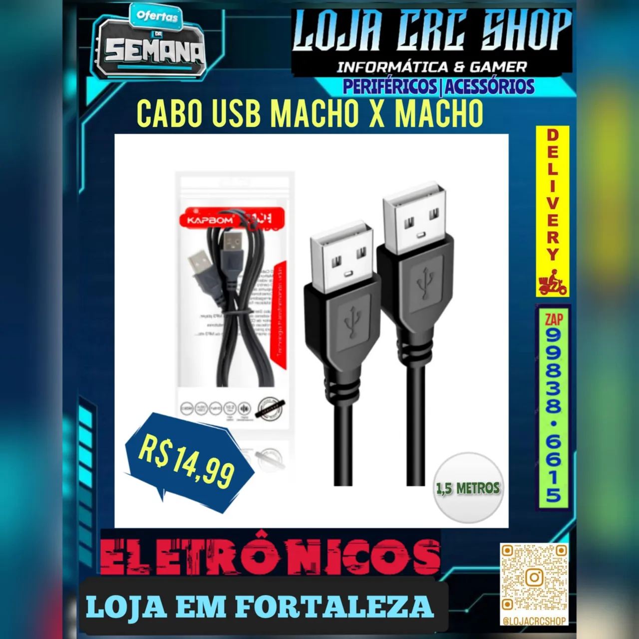 Cabo USB Macho x Usb Macho 1,5 Metros Kapbom