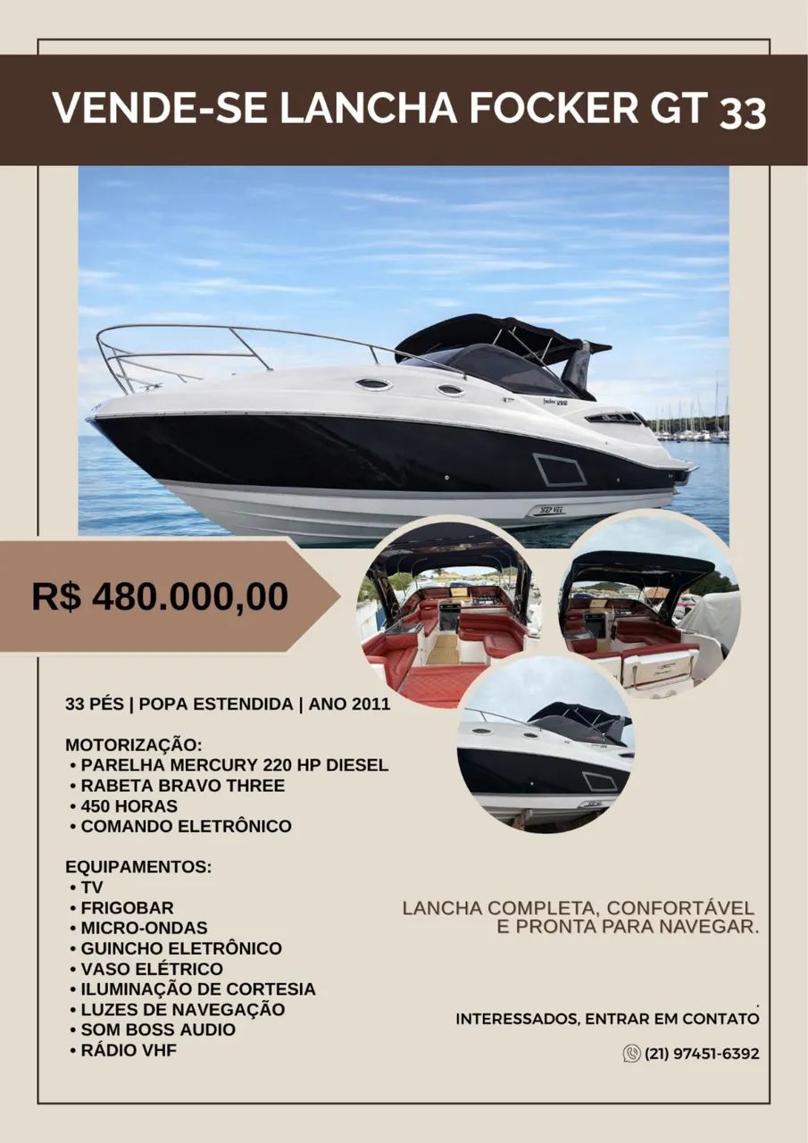 LANCHA COMPLETA, CONFORTÁVEL E PRONTA PARA NAVEGAR.