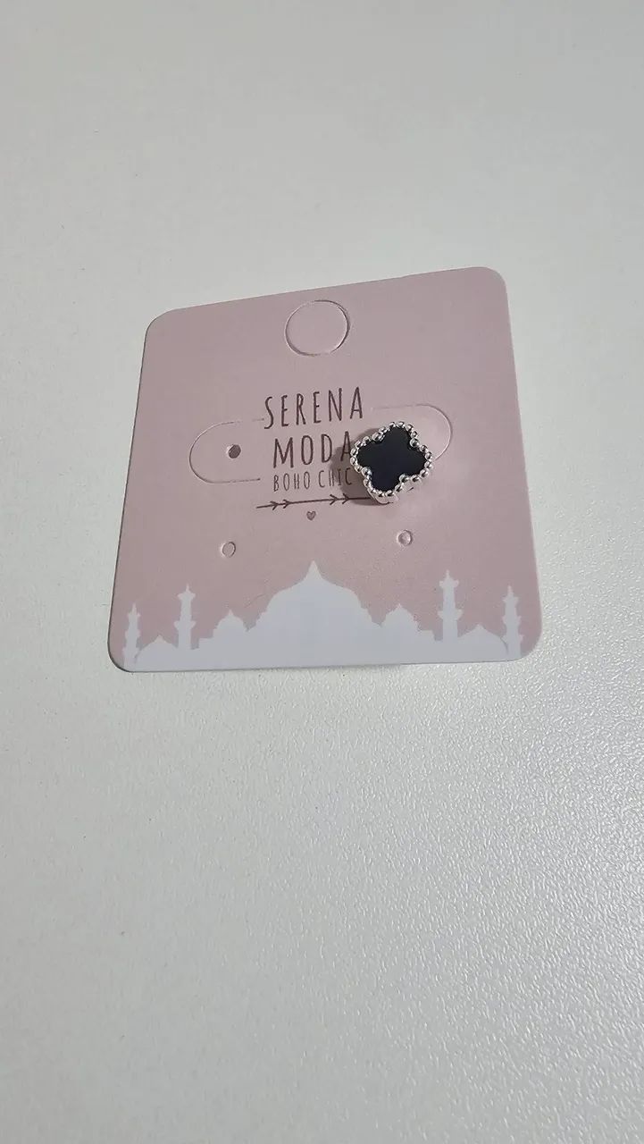 01 Brinco de Prata Trevo com pedra natural Ágata Preta, masculino, tamanho 0,8 cm - Foto 3