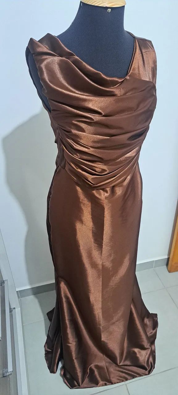 Vestido Drapeado Marrom Longo - Foto 5
