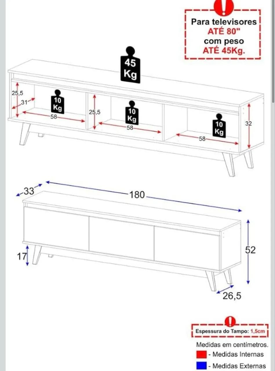 Rack para TV até 80 Polegadas 180cm 3 Portas Off White/Madeirado - Foto 2
