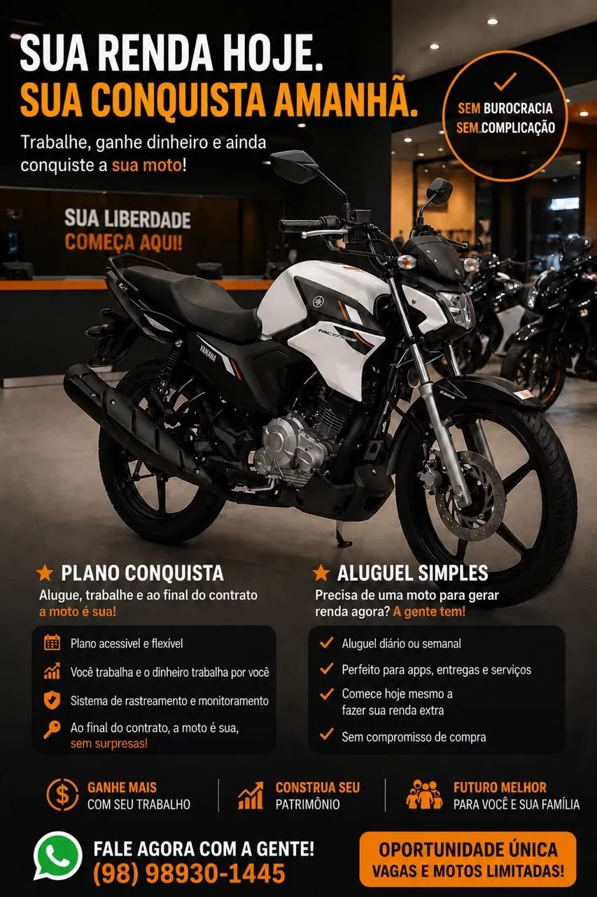 Trabalhe, ganhe dinheiro e ainda conquiste a sua moto!