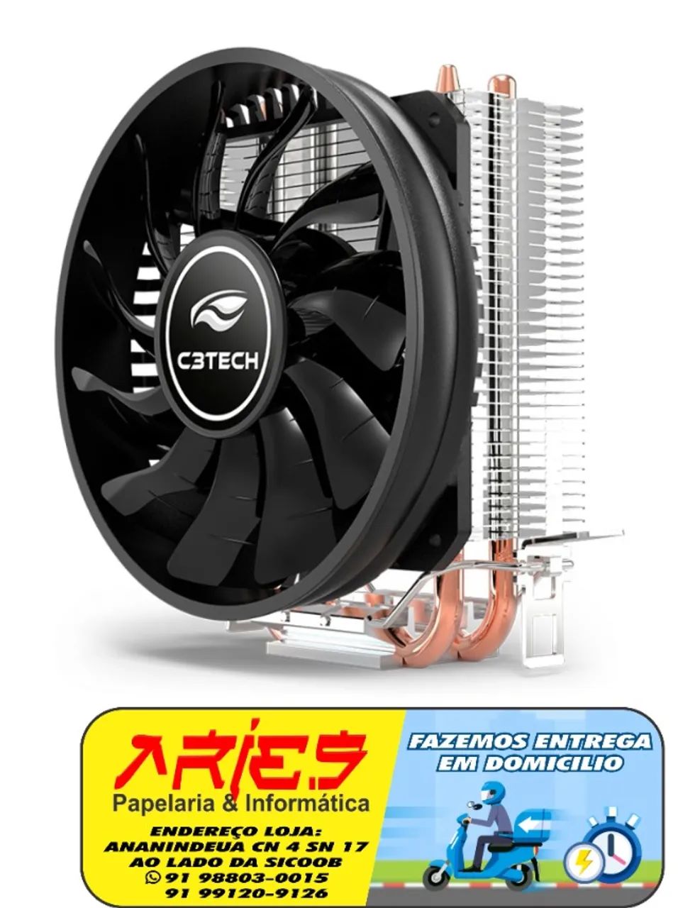 COOLER GAMER PARA PROCESSADOR INTEL E AMD C3TECH FC-100BK COM 2 HEATPIPES
