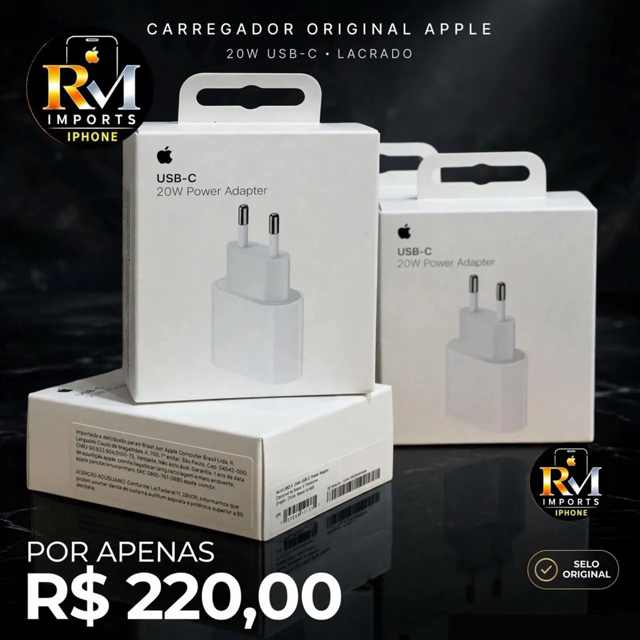         CARREGADOR ORIGINAL APLLE LACRADO