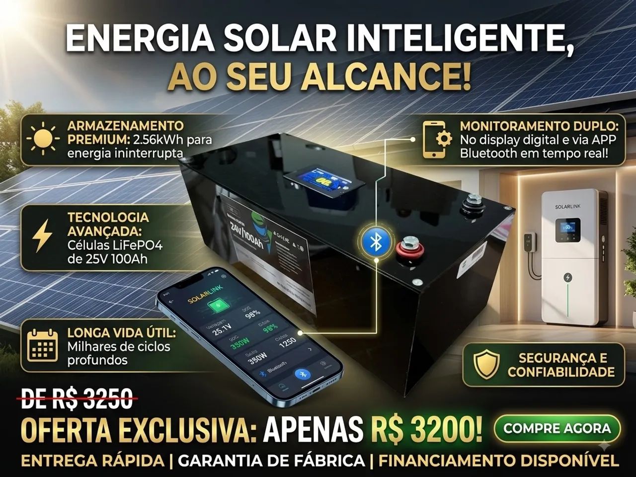 Bateria 24V 100ah de lítio com BMS e interface digital  - Foto 3