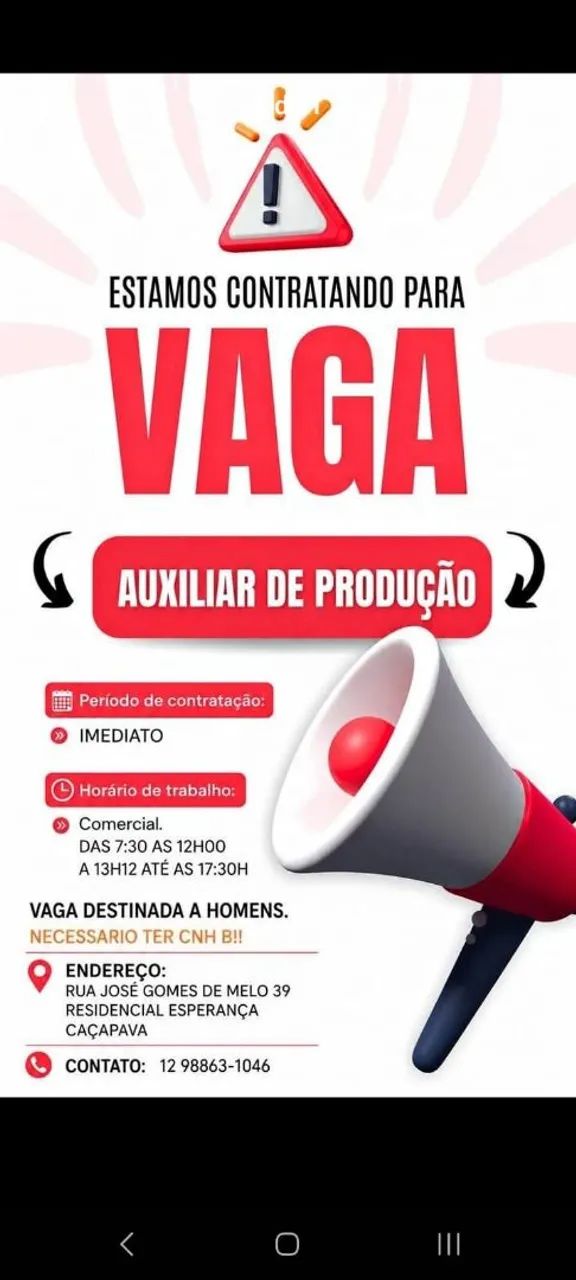 Vaga de auxiliar de produção 