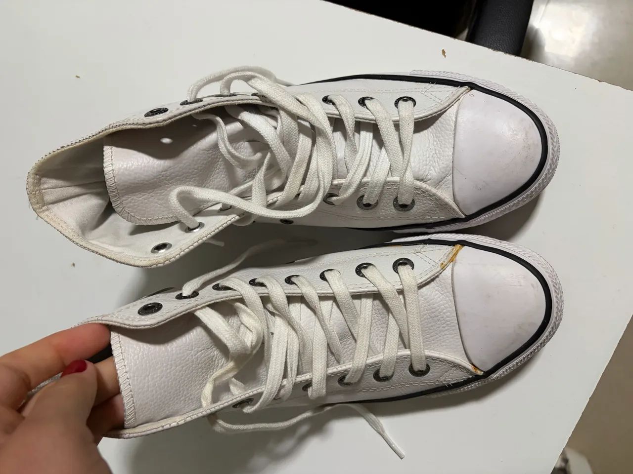 All star cano alto couro branco - Foto 3