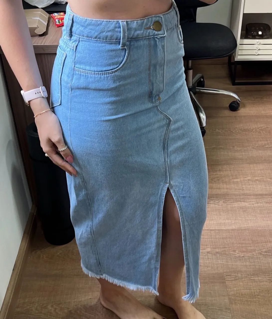 Saia jeans longa 