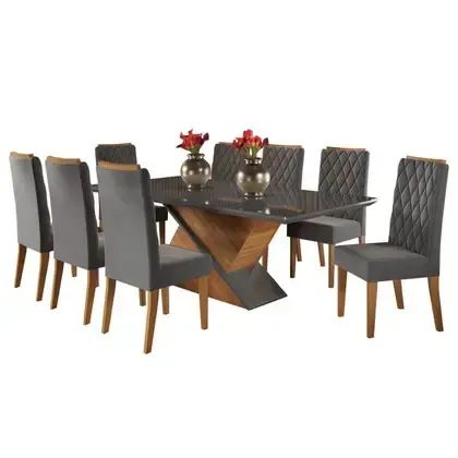 Mesa de Jantar Luxo com Tampo de vidro e 8 Cadeiras Cinza - Foto 3
