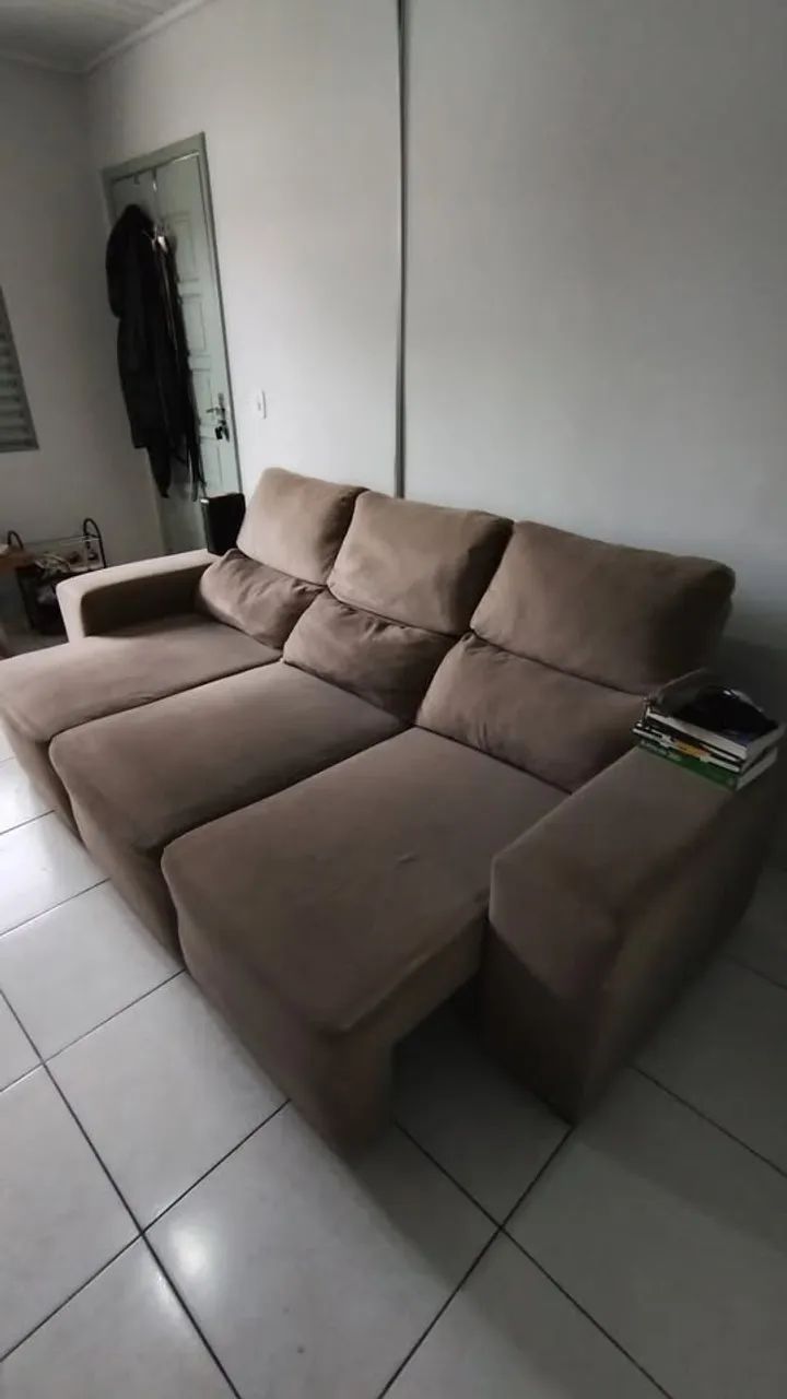 Sof á retrátil 3 lugares marrom - Foto 2
