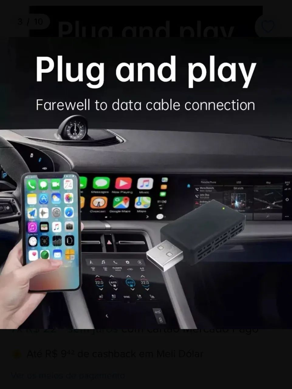 Adaptador CarPlay 2 em 1 conversor automático  - Foto 4