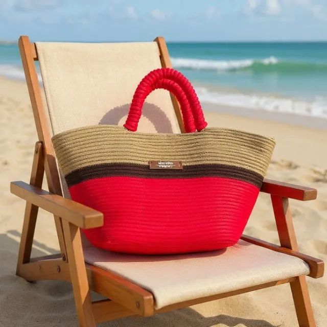Bolsa de Praia em Bege e Vermelha