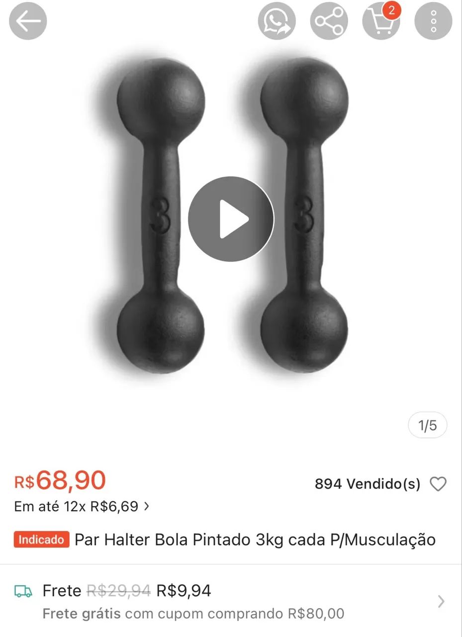Par  halter 3kg ferro pintado - Foto 2