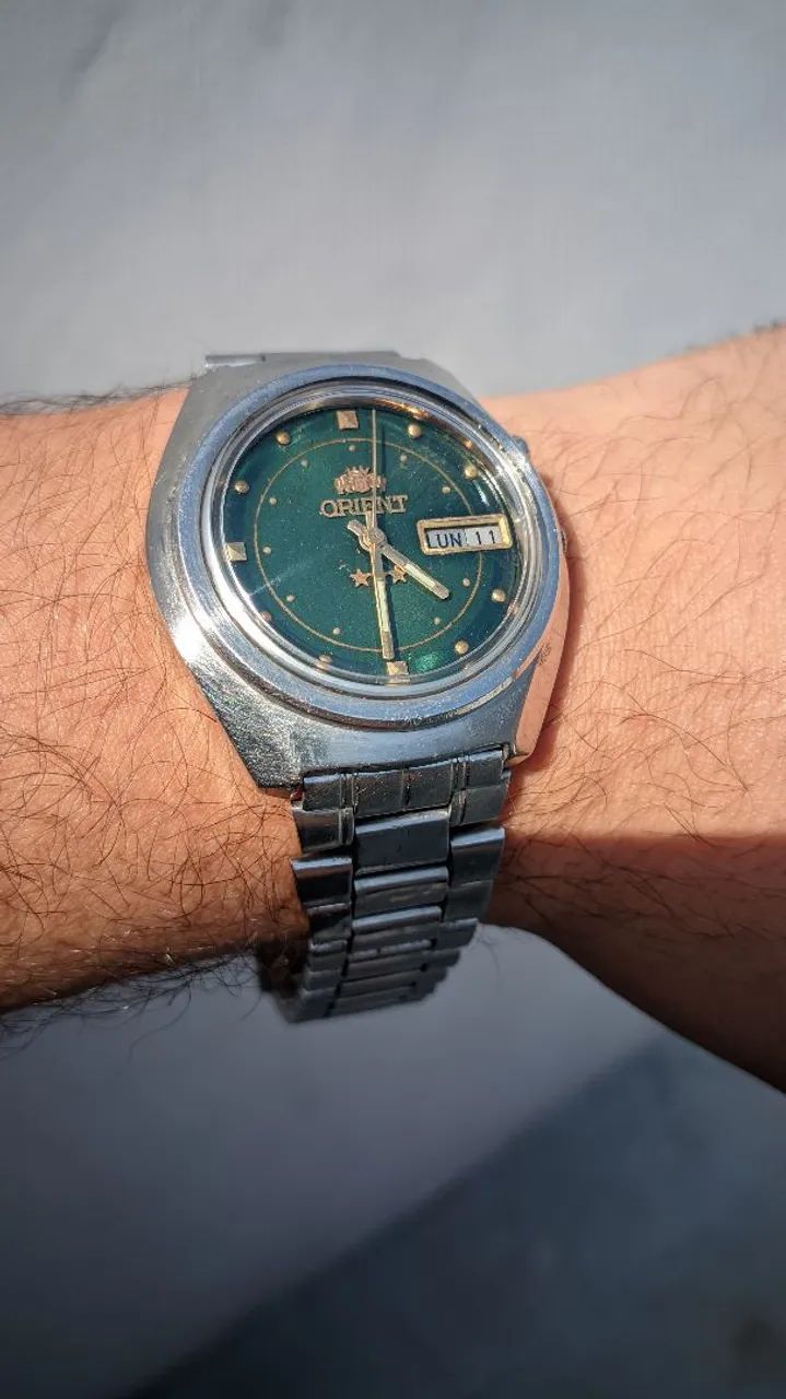 Relógio Orient 3 Estrelas Automático ? Mostrador Verde Sunburst