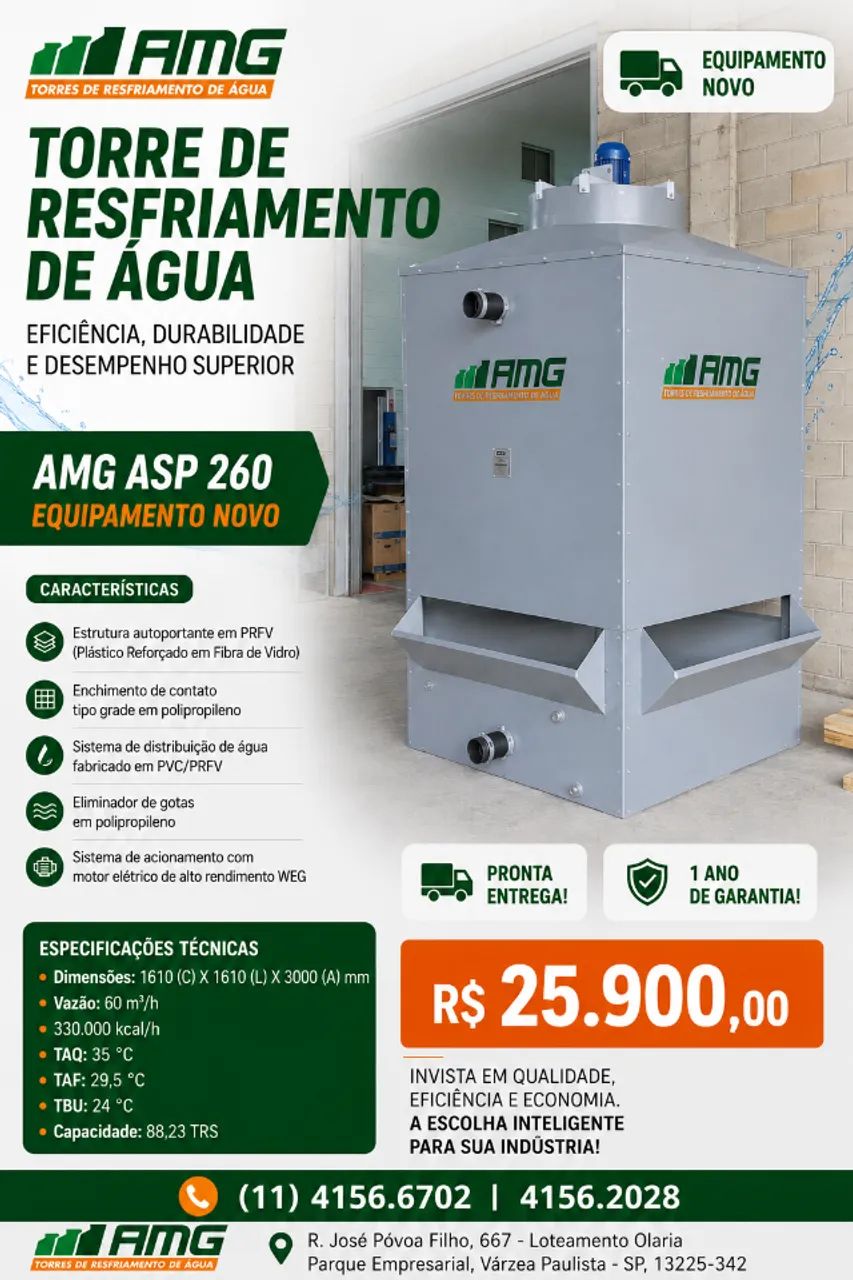 Torre de resfriamento de água AMG modelo 260 nova 60m³/h com garantia 1 ano Pronta entrega - Foto 5