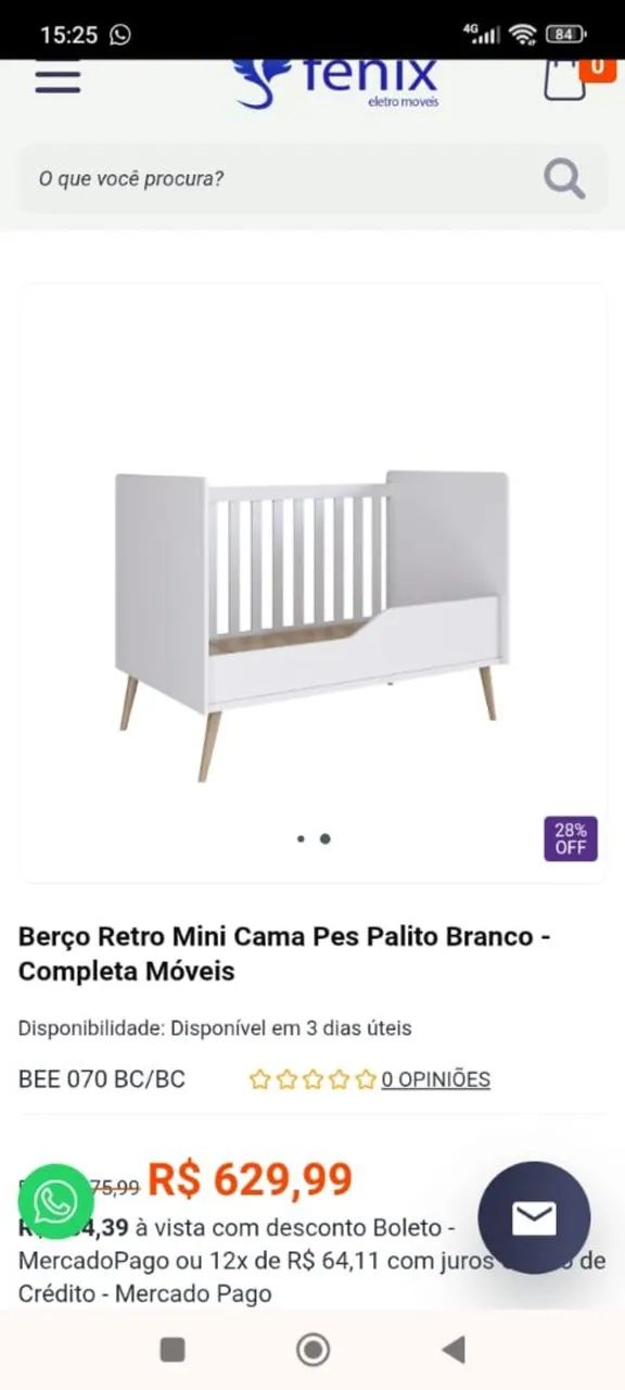 berço/mini cama pés palito 