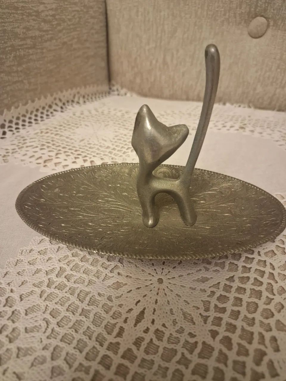 Suporte de anel de prata, vintage, em formato de gato - Foto 4