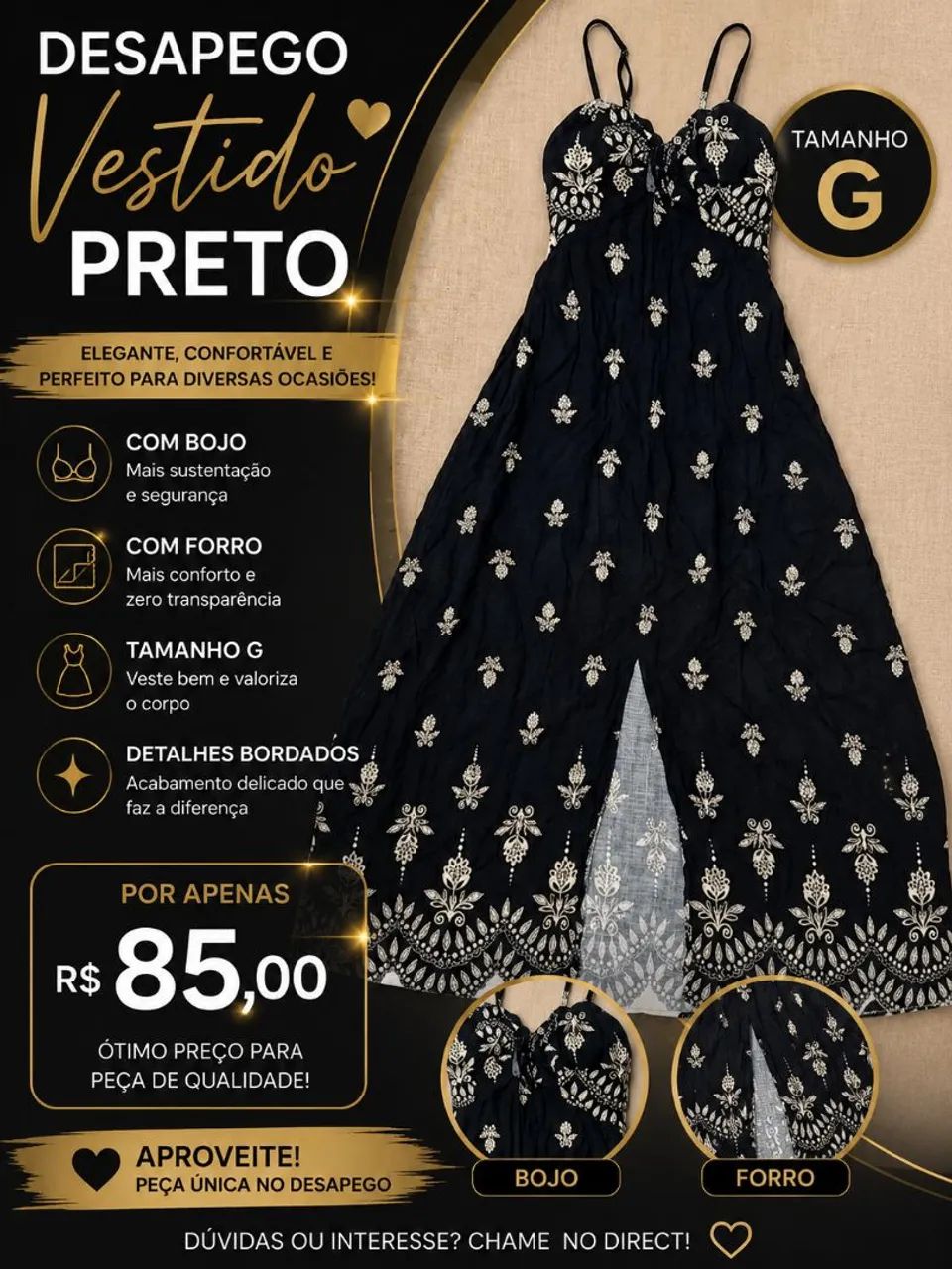 Vestido longo preto com bojo