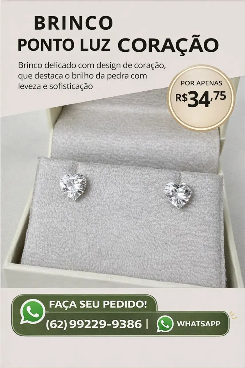 Brinco Ponto de Luz Coração em Prata 925