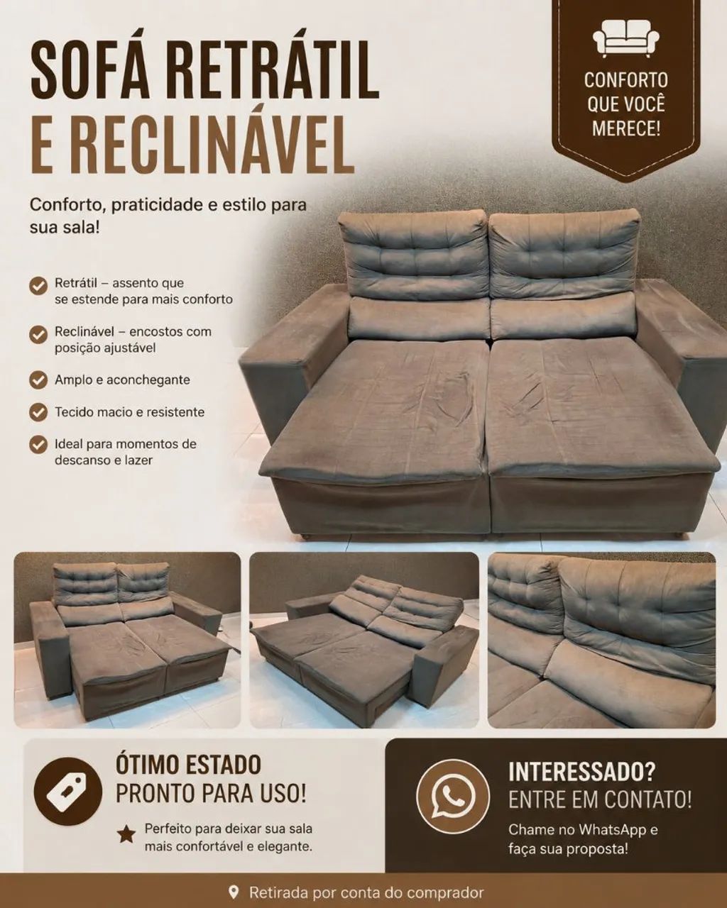 Sofá retrátil e reclinavel 