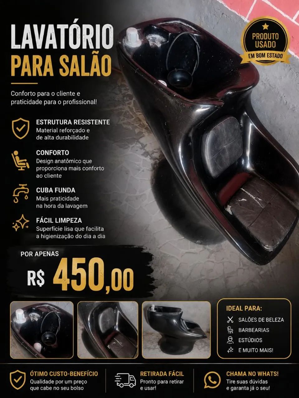 Lavatório usado para barbearia 