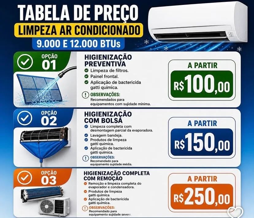 Limpeza de ar condicionado a partir de 99,90