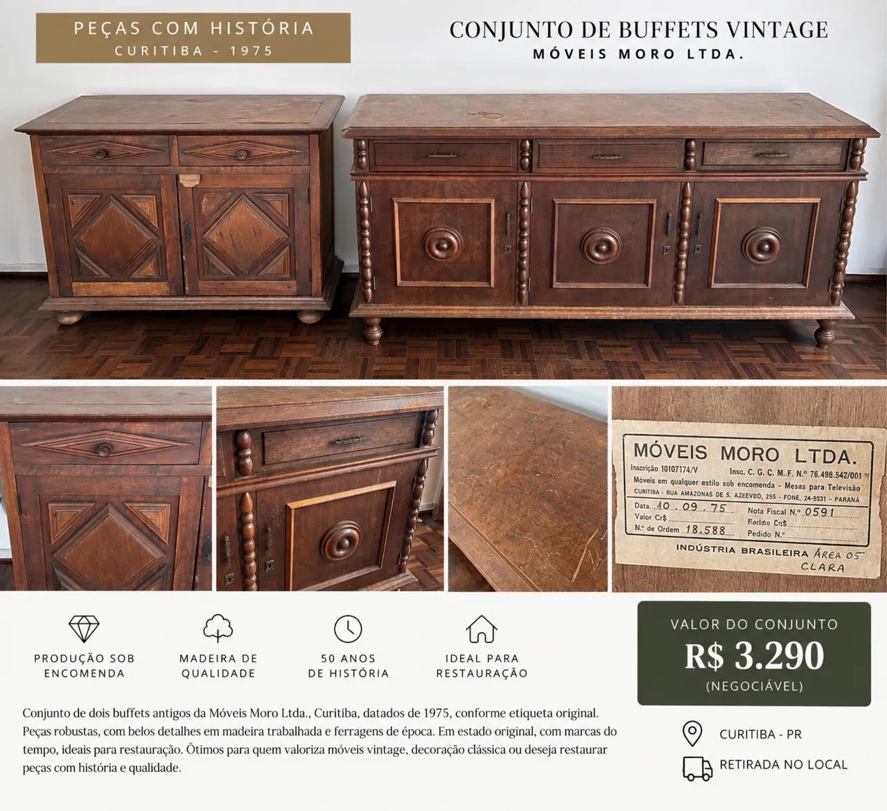 Conjunto 2 Buffets Antigos Móveis Moro - Década de 70 - Curitiba - Foto 4