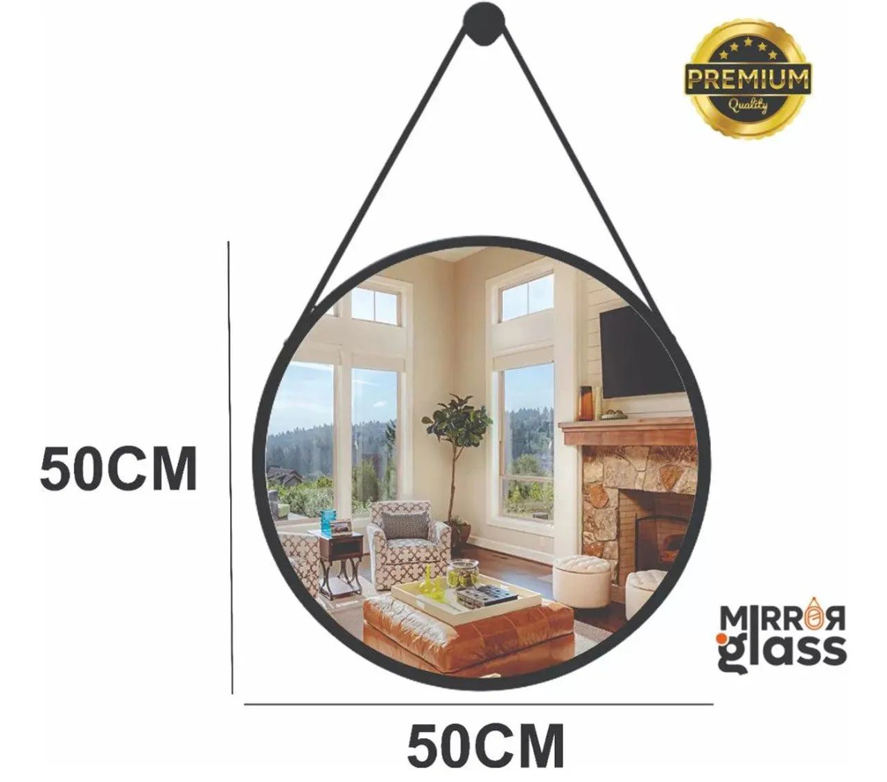 Espelho Decorativo 50Cm bmax com Cinta de Couro - Foto 2