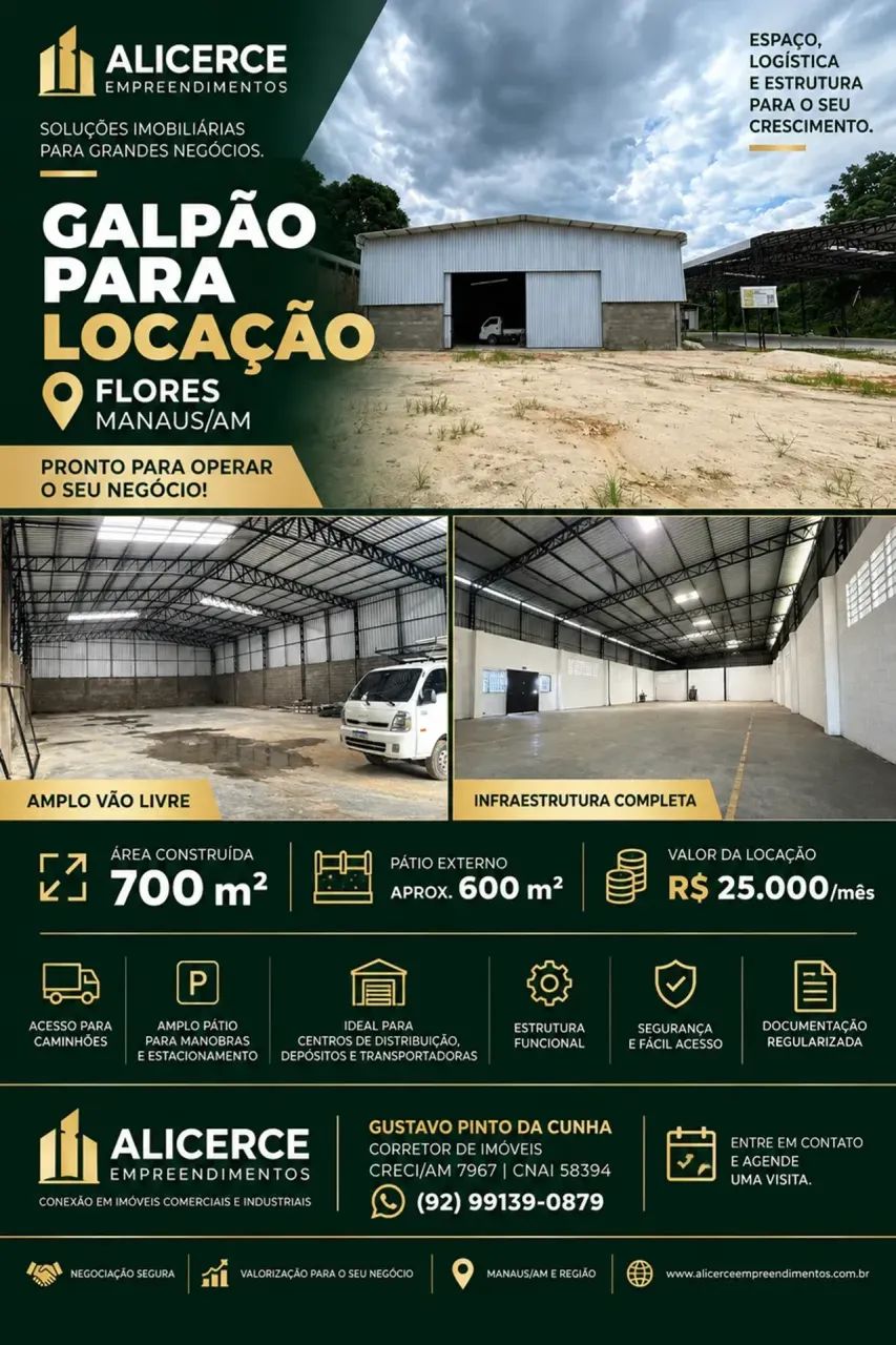 ALUGO GALPÃO COM 700 M2 E PÁTIO NOVO 700 M2
