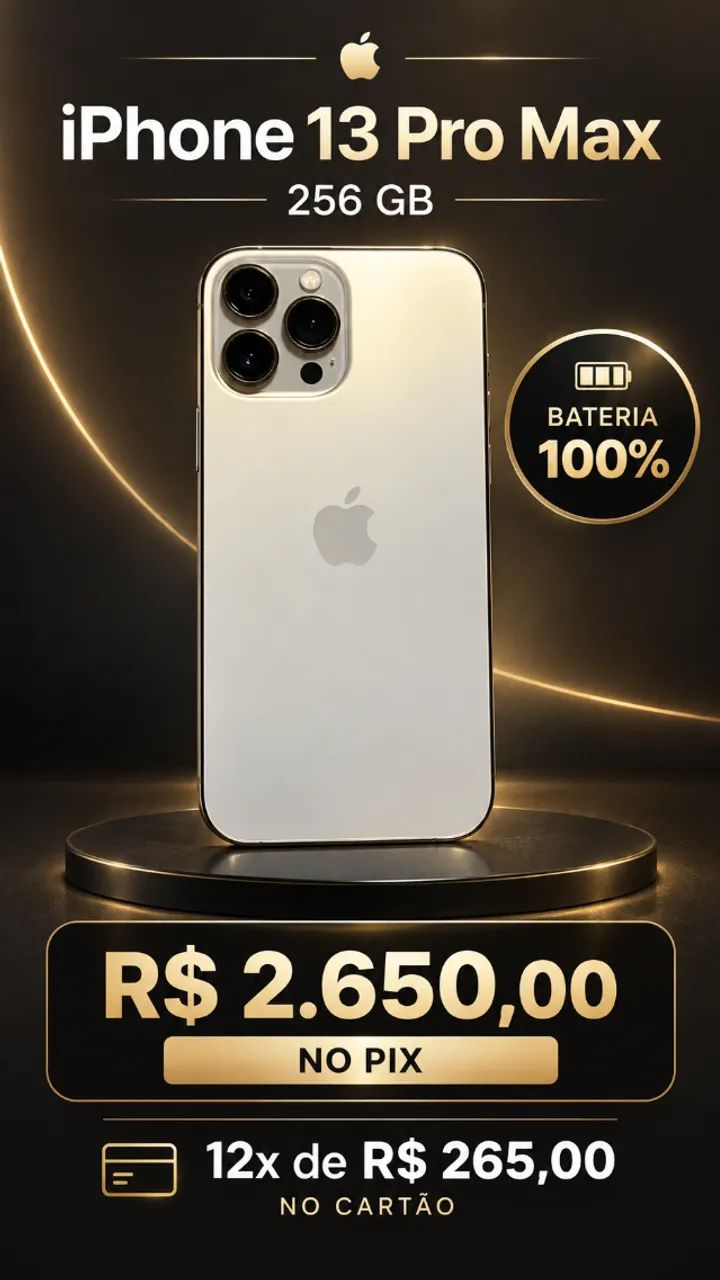 iPhone 13 Pro Max 256GB com bateria 100 por cento