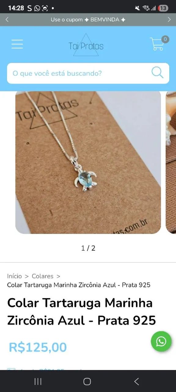 Colar prata tartaruga novo