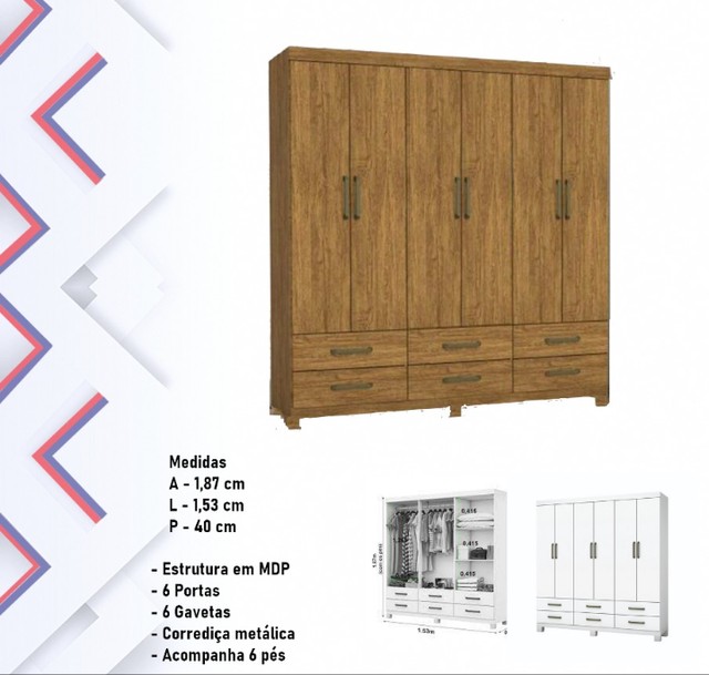 Quarto roupeiro 6 portas com 6 gavetas 