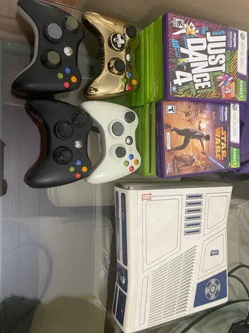 Xbox 360 Bloqueado (Usado) em ótimo estado + 1 controle original e 1  paralelo + 10 jogos originais + Kinect + duas baterias e carregadores.